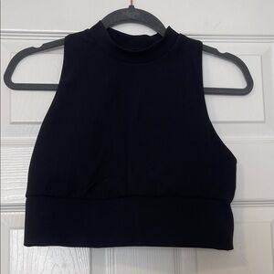 Black Mock Neck Cropped Ribbed Sports Bra